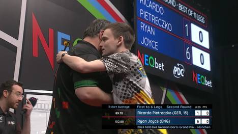 Ricardo Pietreczko verliert beim NEO.bet German Darts Grand Prix München 2024 deutlich gegen Ryan Joyce mit 6:1 und verliert damit seine erste Partie in München.