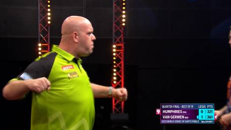 Michael van Gerwen gelang bei den World Series of Darts Finals ein Neundarter. Doch eine falsche Grafik sorgte bei den SPORT1-Kommentatoren für Verwirrung.