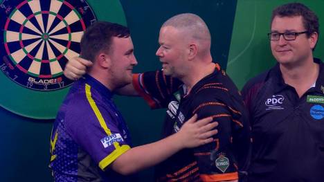 Luke Littler setzt sich gegen Raymond van Barneveld im Achtelfinale der Darts-Weltmeisterschaft 2024 durch und zieht somit in das Viertelfinale ein. 