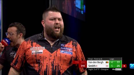 Michael Smith gewinnt den dritten Spieltag der Premier League of Darts in Glasgow und schlägt Dimitri Van den Bergh im Finale mit 6:4.