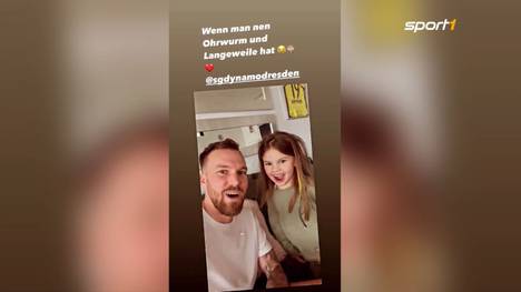 In seiner Instagram Story stimmt Großkreutz zusammen mit Tochter und Sohnemann einen Fan-Gesang von Dynamo Dresden an.