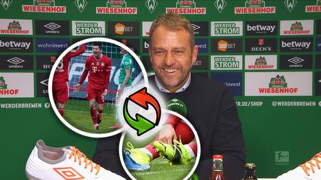 Robert Lewandowski wechselt in der Pause gegen Werder seine Schuhe - und trifft in der zweiten Hälfte. Hansi Flick erklärt, was dahinter steckt.