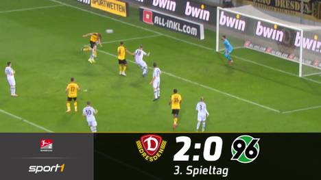 Dynamo Dresden setzt seinen Lauf fort. Der Aufsteiger  gewann mit 2:0 gegen Hannover 96 und feierte damit den dritten Sieg im vierten Pflichtspiel.
