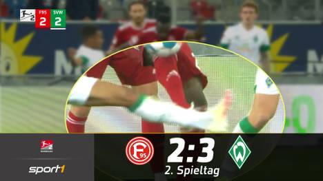 In letzter Sekunde bezwingt Werder Bremen im Topspiel der 2. Bundesliga Fortuna Düsseldorf doch noch und holt den ersten Sieg der Saison.