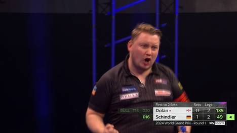 Martin Schindler gewinnt in der ersten Runde des Darts World Grand Prix gegen Brandon Dolan verdient mit 2:0 und steht in der zweiten Runde gegen Rob Cross.