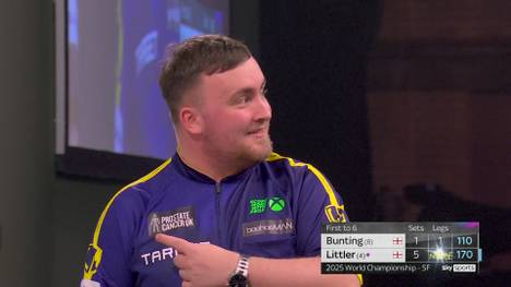 Luke Littler liefert im WM-Halbfinale gegen Stephen Bunting einmal mehr eine Darts-Show der Extraklasse. Im letzten Satz gelingt ihm dann noch ein ganz besonderes Kunststück, das eine bemerkenswerte Reaktion seines Gegners hervorruft.