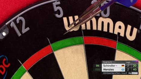 Martin Schindler kassiert den ersten Rückschlag beim Grand Slam of Darts und verliert am ersten Spieltag gegen Cameron Menzies mit 5:2. Ausschlaggebend sind auch zehn verworfene Doppel-Darts.